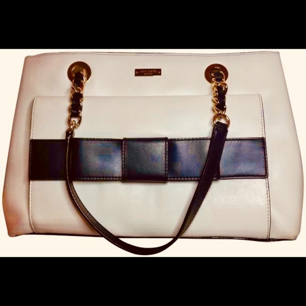 KATE SPADE VILLABELLA TAN/NAVY LARGE TOTE HANDBAG
